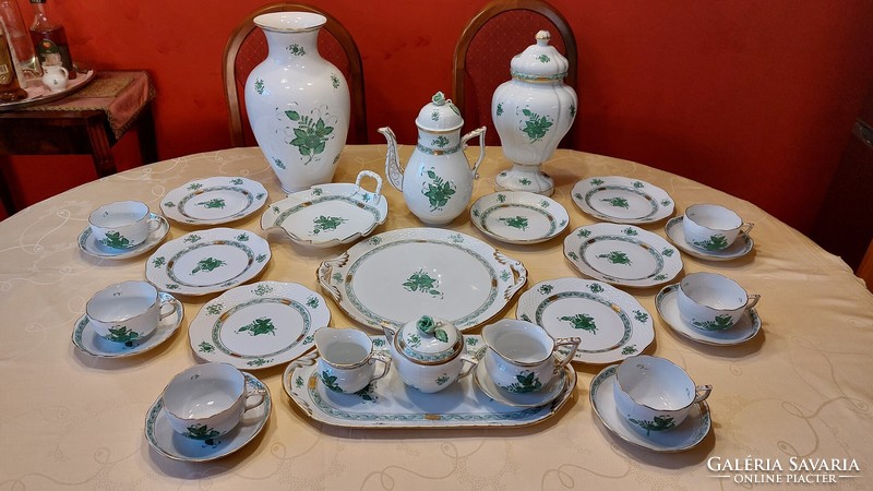 Herend Appony green coffee and cake set for 6 people