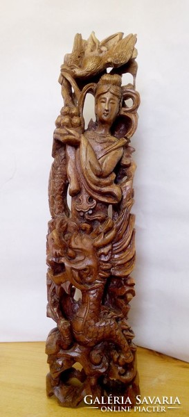 Japanese openwork multi-person carving. Sculpture carved from solid oriental rosewood. Handcrafted rarity