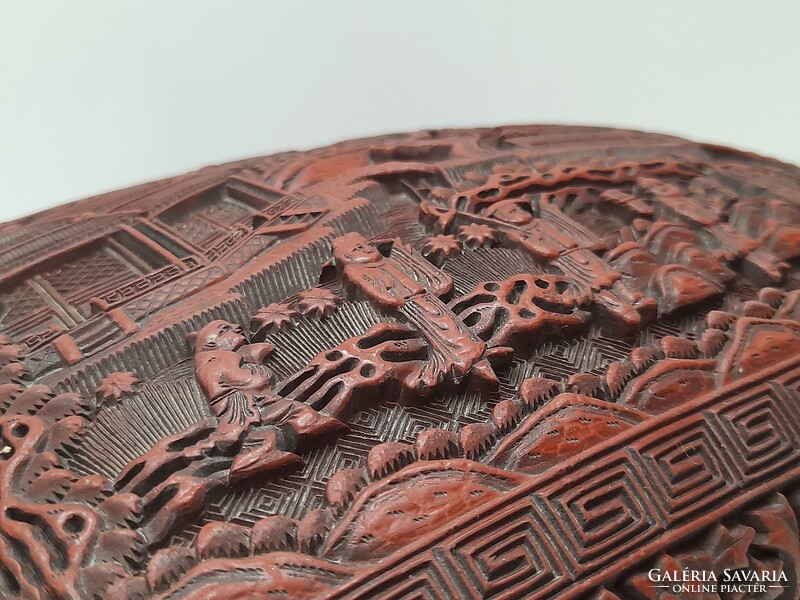 Old Antique Large Chinese Cinnabar Carved Lacquer Box Jewelry Holder 22.5 x 15.3 x 10 cm