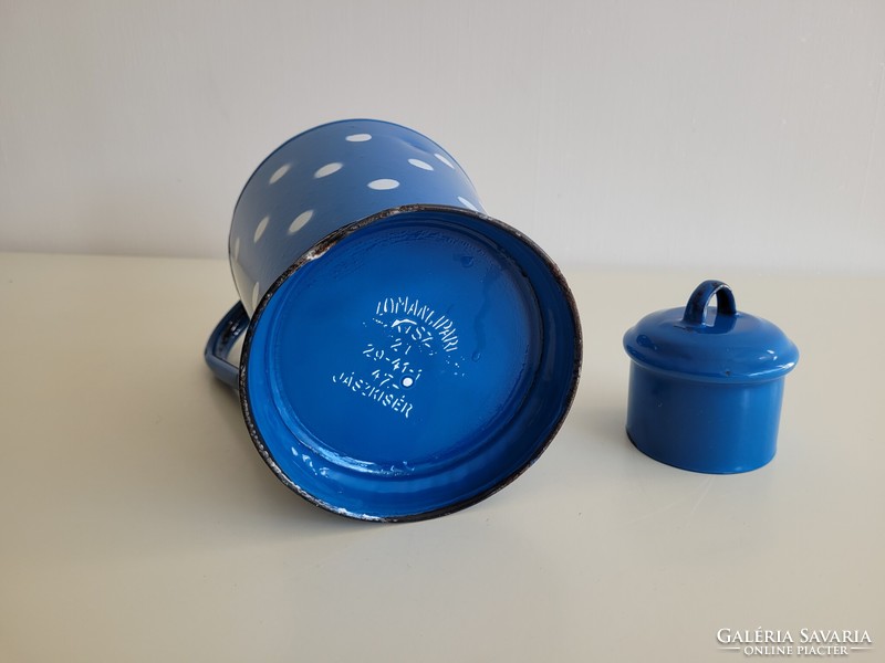 Régi vintage 2 literes pöttyös kék zománcos kicsi kanna zománcozott 2 L vizeskanna