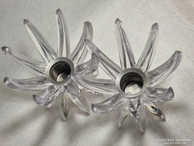 2 pairs lucite friedel plastic candle holders ges gesch w germany water white transparent lotus flower.