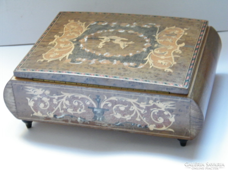 Antique inlaid wooden jewelry box