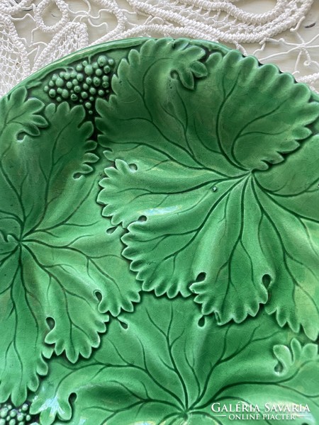 Antique grape leaf faience plate