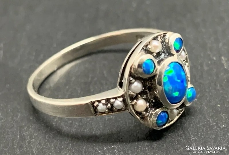 Blue opal gemstone, sterling silver ring /925/ size 57 - new, many handmade jewels!