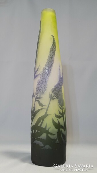 Émile Gallé Francia szecessziós üveg váza 37,5 cm