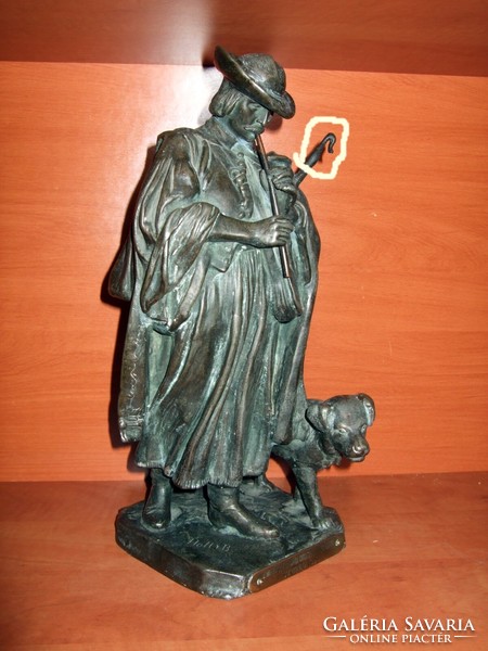 Holló Barnabás Kis furulyám szomorúfűz ága bronzírózott  fém szobor