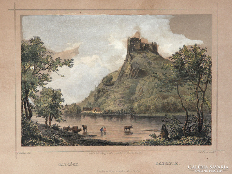 Ludwig rohbock galgocz colored steel engraving | galgotz galgóc castle engraving