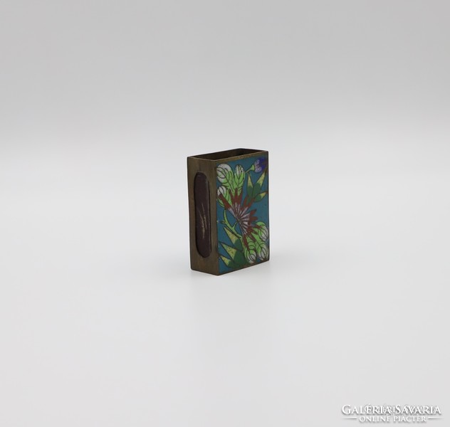 Floral compartment enamel, cloisonné matchbox holder