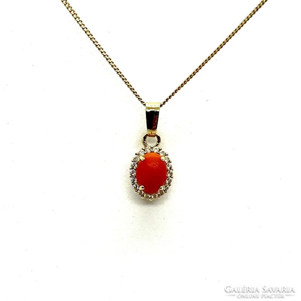 4786. Gold pendant with coral and zirconia