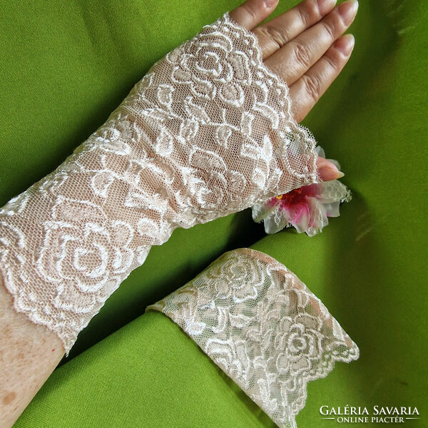 Wedding kty32 - self-made 18 cm sleeveless peach-colored lace gloves