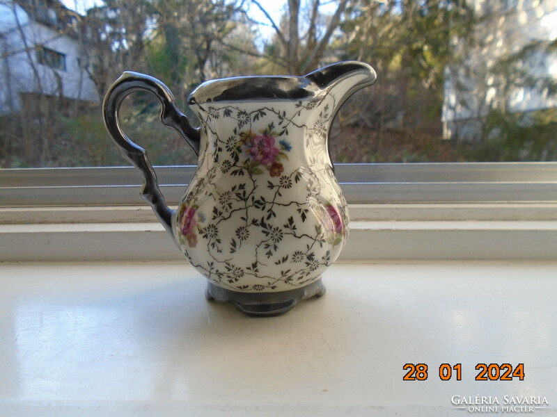 1930 Rudolf Wachter net-like tiny silver and colored Meissen flower embossed cream spout
