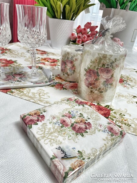 A beautiful table decoration set with a rose pattern