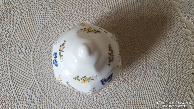 Csodaszép angol Aynsley porcelán pillangós,virágos fedeles tároló