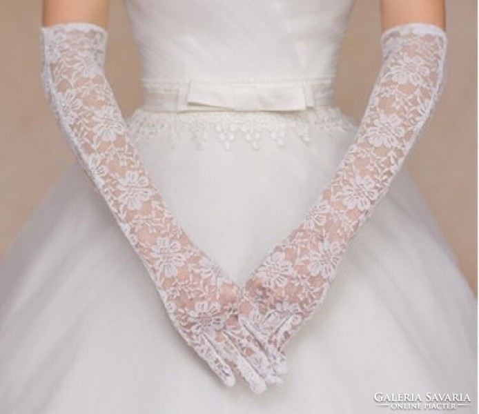 Wedding kty81 - approx. 40cm snow-white traditional bridal lace gloves