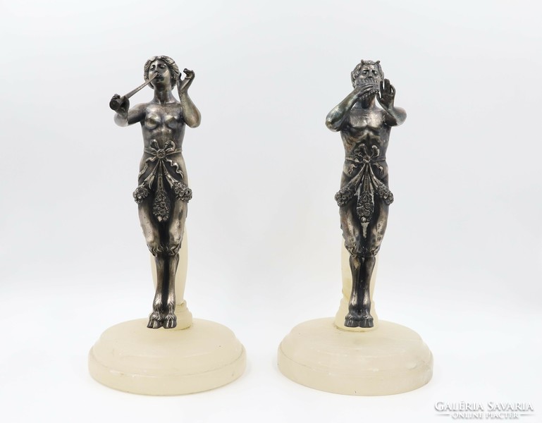 Pair of silver-plated bronze fauns