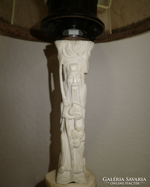 Carved Chinese bone figure base table lamp carving antique parchment leather lampshade bone carving