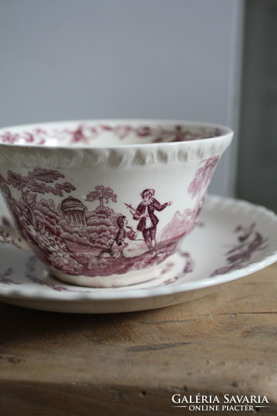 Mason's England watteau purple English earthenware cup set - rare, with a small flaw