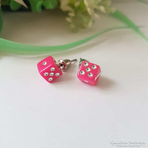 New, pink, dice-shaped earrings, trinkets