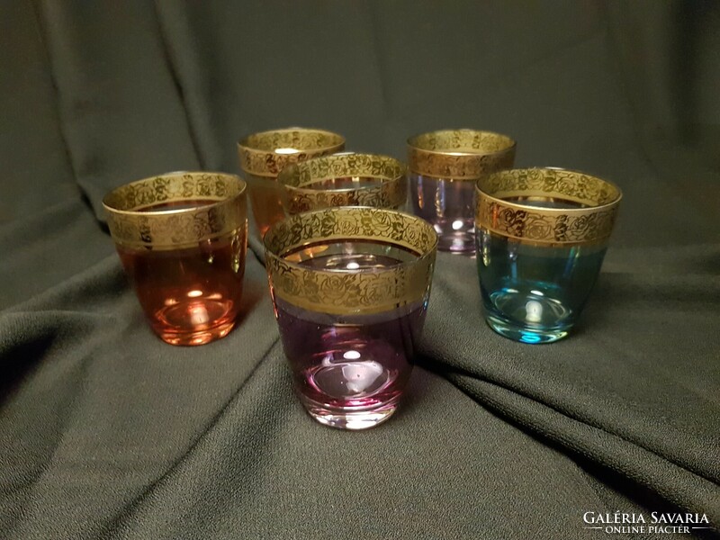 6 pieces of Czech glass with gold border