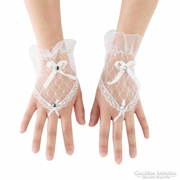 Wedding kty30 - snow-white bow lace gloves that can be hung on 15cm fingers