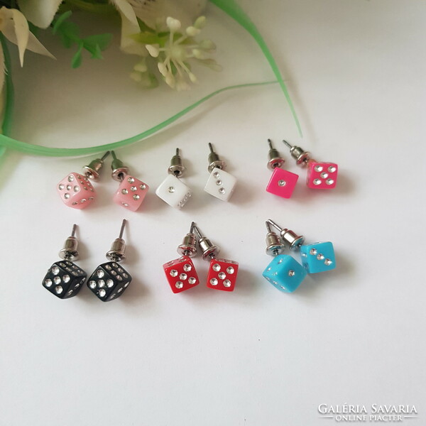 New, blue, dice-shaped earrings, bling