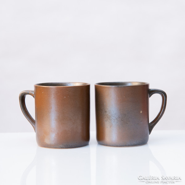 Pair of brown ceramic mugs