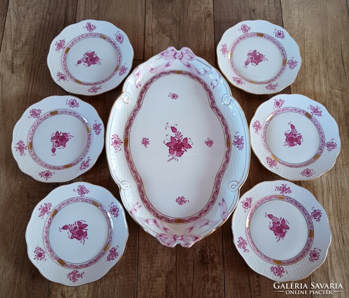 Herendi Lila Apponyi mintás porcelán süteményes / szendvicses készlet