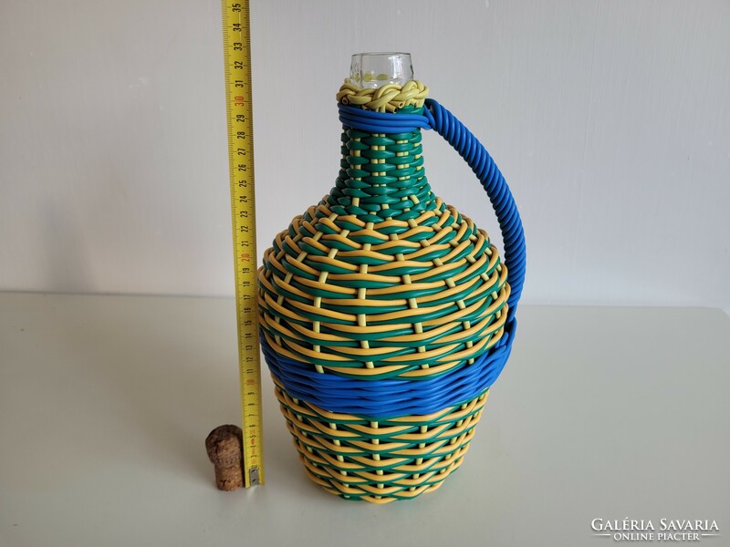 Vintage régi fonott nagy üveg 33 cm palack demizson