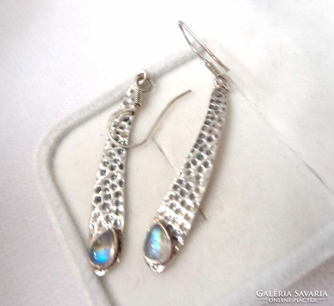 Silver moonstone hammered earrings