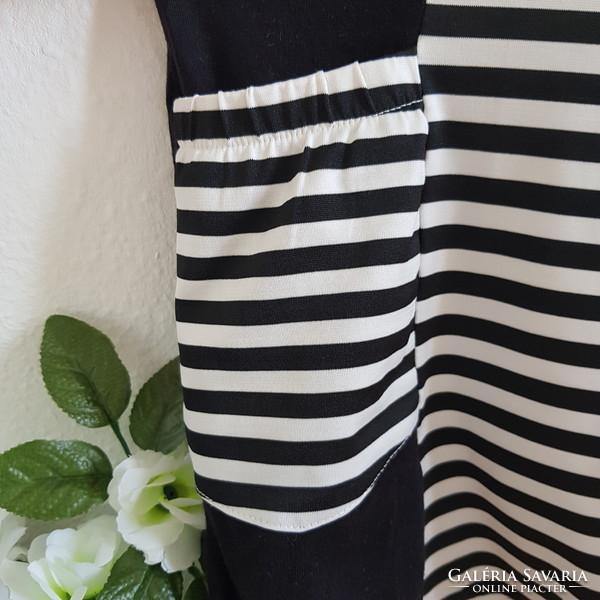 Új, 2XL-es fekete-fehér csíkos tunika, hosszított póló, ujjatlan felső