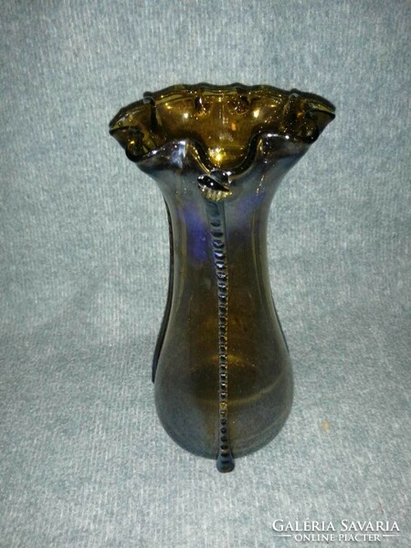 Retro borostyán vastag üveg váza, 29 cm magas (A9)