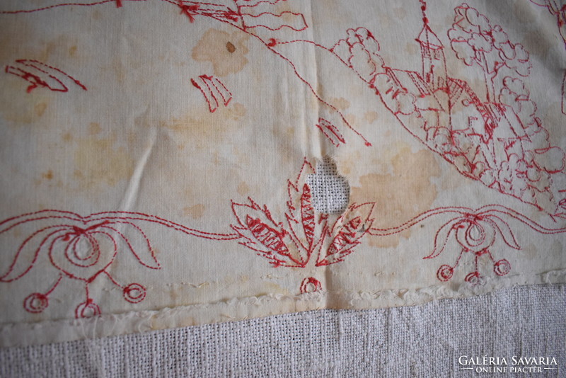 Antik néprajzi hímzett kézimunka Turul Madár szállj irredenta falvédő dekoráció 99 x 59 cm