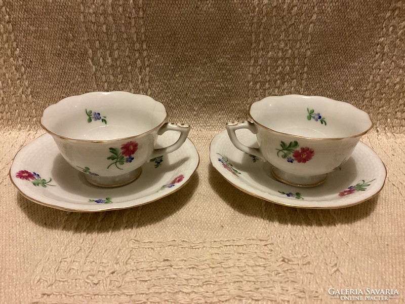 Ó Herend 1940 floral marked porcelain coffee cups plus bases