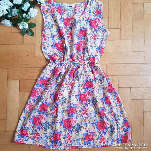 New L/XL sleeveless summer dress, pink floral mini dress