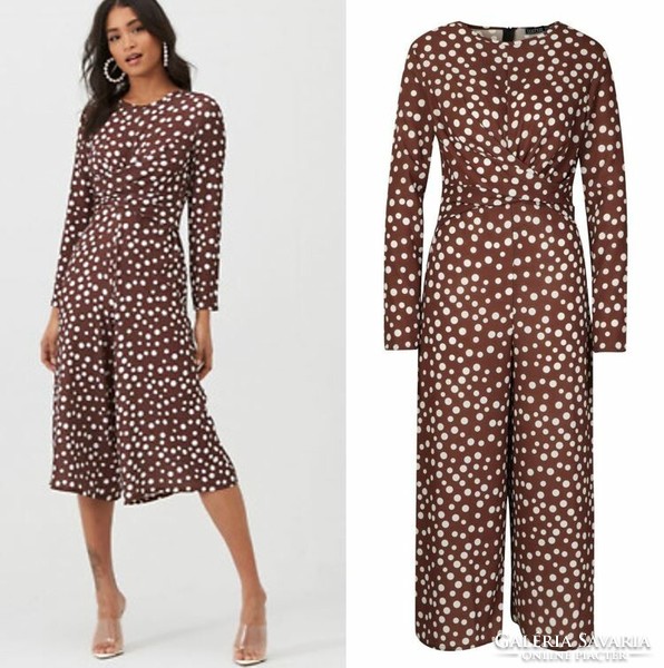 New size 34/xs chocolate brown white polka dot fur overall casual midi dress