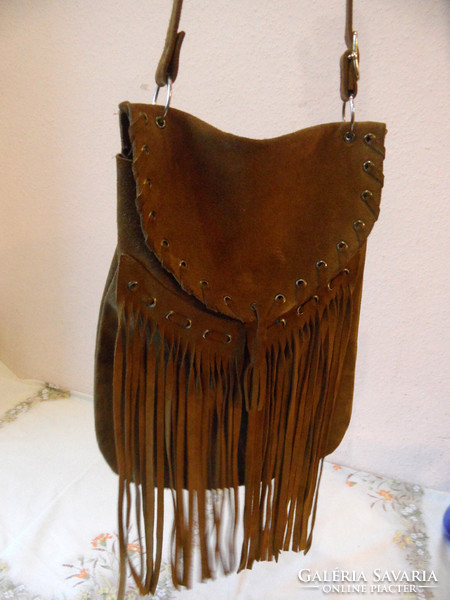Brown fringe split leather shoulder bag