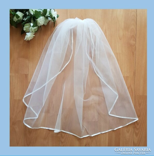 FTY02 - 1 rétegű, szatén szélű, Hófehér MINI menyasszonyi fátyol 30x50cm