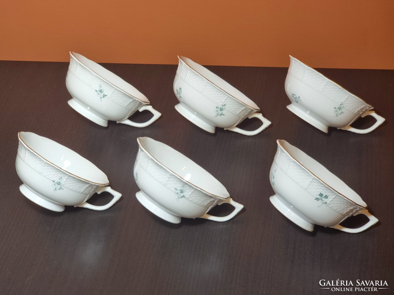 6 green floral Herend porcelain teacups/without base, with gilded decor, xx. Second half of No