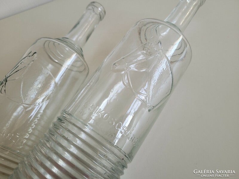 Old vintage 1 liter striped glass bottle foal stable horse motif stable bottle
