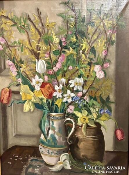 Red gauze (1897-1957): floral still life with spring flowers