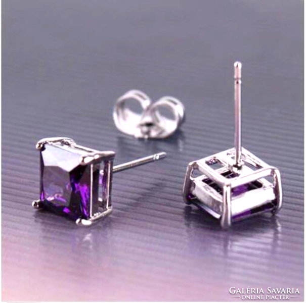 9K white gold filled (wgf) earrings with faceted purple cz crystal 43