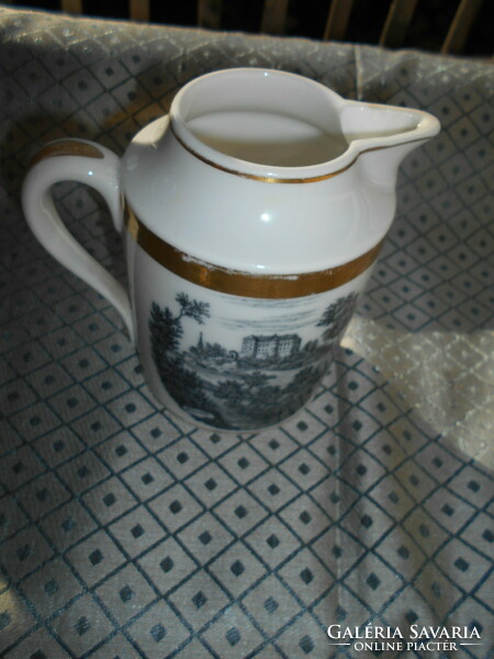 Antique landscape porcelain jug, spout
