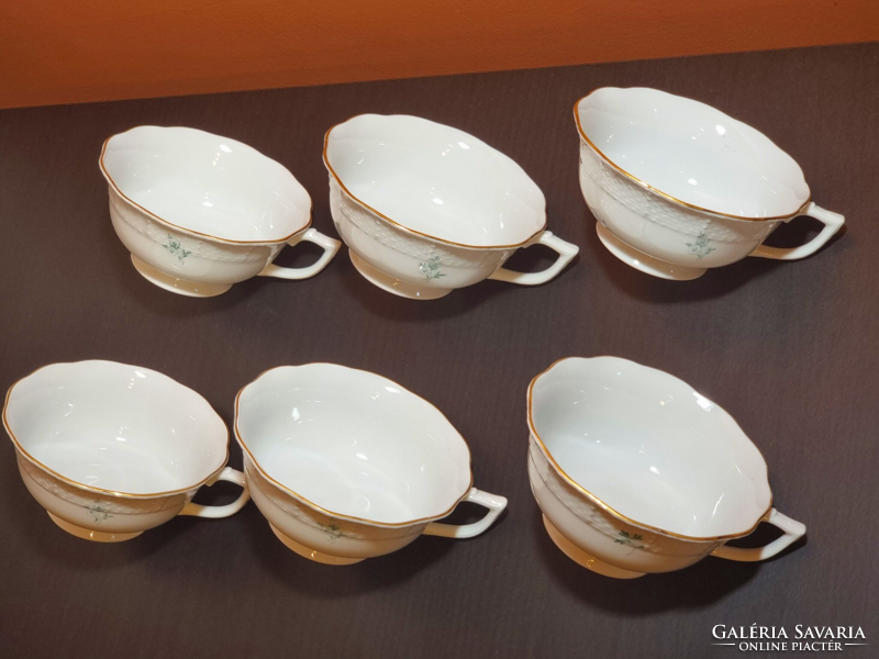 6 green floral Herend porcelain teacups/without base, with gilded decor, xx. Second half of No
