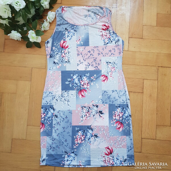 New, approx. S custom-made flower print mini dress, sleeveless summer dress, tunic