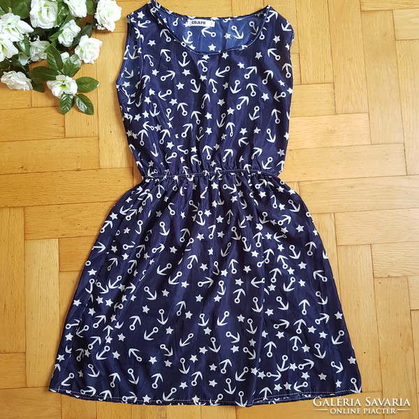 New M sleeveless summer dress, star and anchor patterned mini dress on a dark blue background