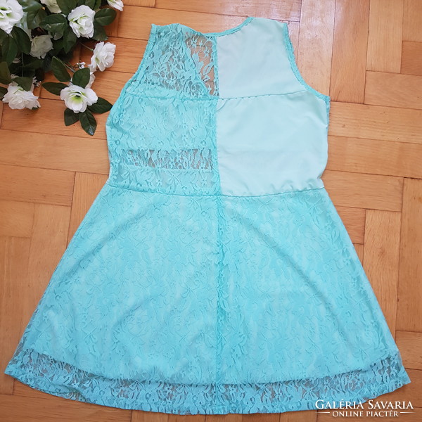 New L size turquoise lace dress, sleeveless casual mini dress