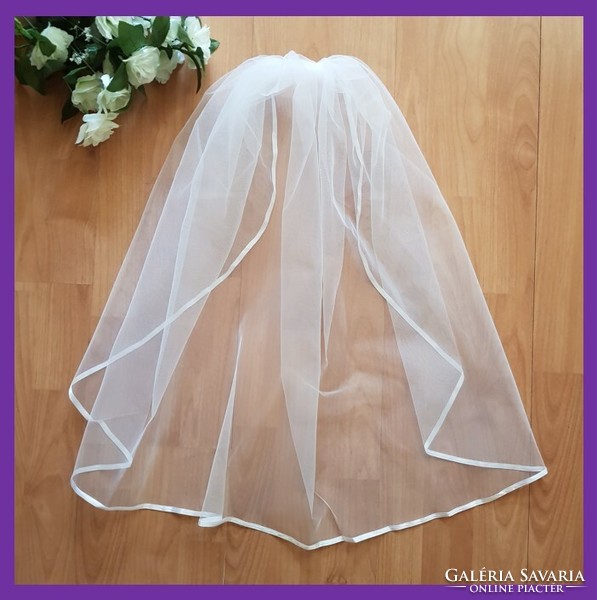 FTY18 - 1 rétegű, szatén szélű, Hófehér MINI menyasszonyi fátyol 50x100cm