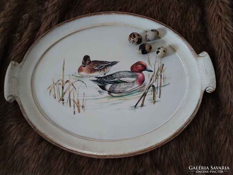 Vintage type - wooden tray, offering - wild duck