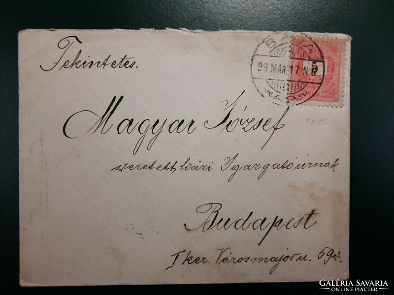 1891.levél fekete számú krajcáros Baja-Budapest.