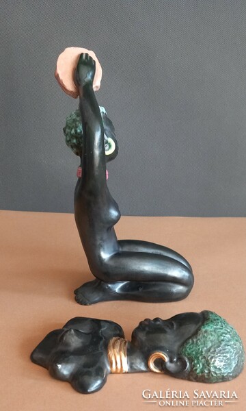2 Pcs Izsépy bust ceramic negro female statue negotiable art deco